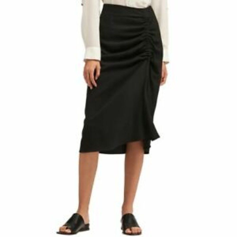 DKNY Side-Ruched Back Gaberdine A-Line Midi Skirt